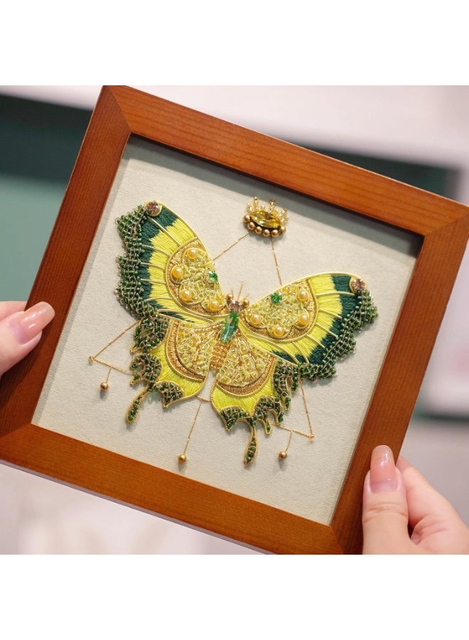 Bukela Embroidery Kit for Adults, Butterfly Embroidery Kit for Beginners Include Embroidery Beads Threads for Craft Lover Hand Stitch with Embroidery Skill Technique (Green - Easy) - Image 1